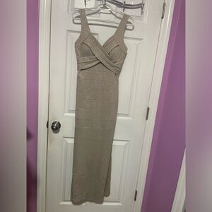 Elegant Beige Glitter Evening Dress